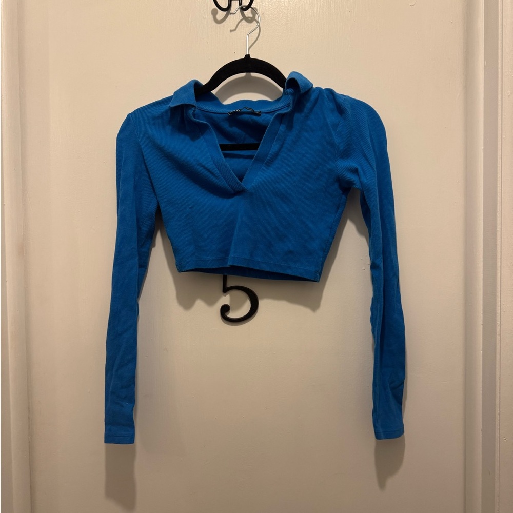 Zara Blue Long Sleeve Crop Top